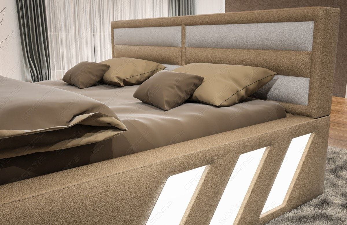 Boxspringbett Apollonia mit Beleuchtung Sandbeige-Weiß