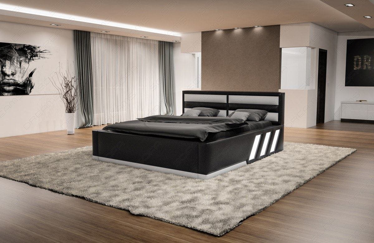 Boxspringbett Apollonia mit Beleuchtung Schwarz-Weiß