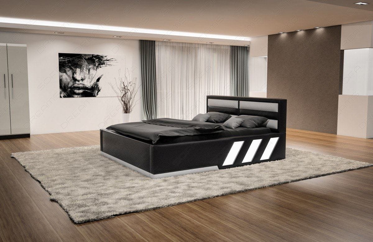 Boxspringbett Apollonia mit Beleuchtung Schwarz-Weiß