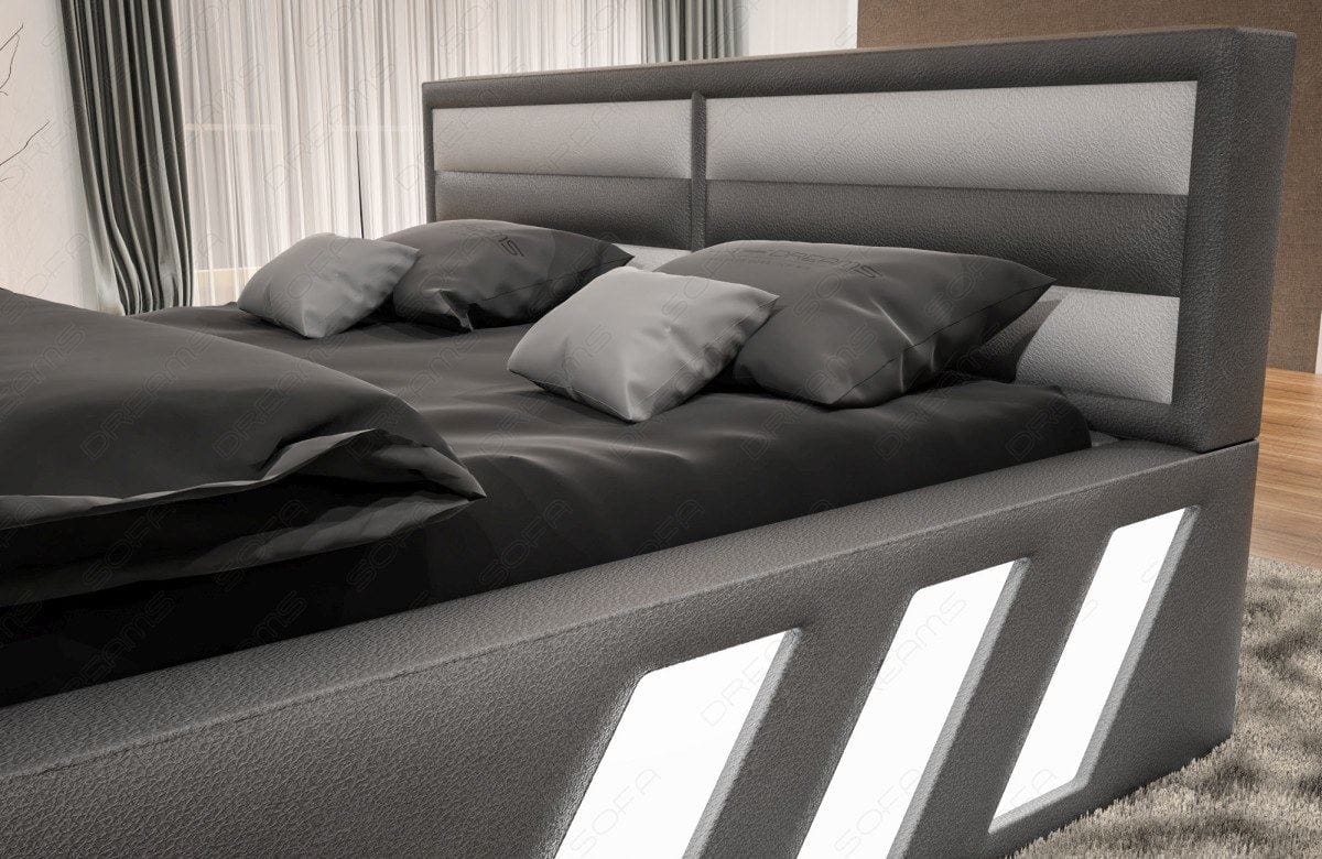 Boxspringbett Apollonia mit Beleuchtung Grau-Weiß