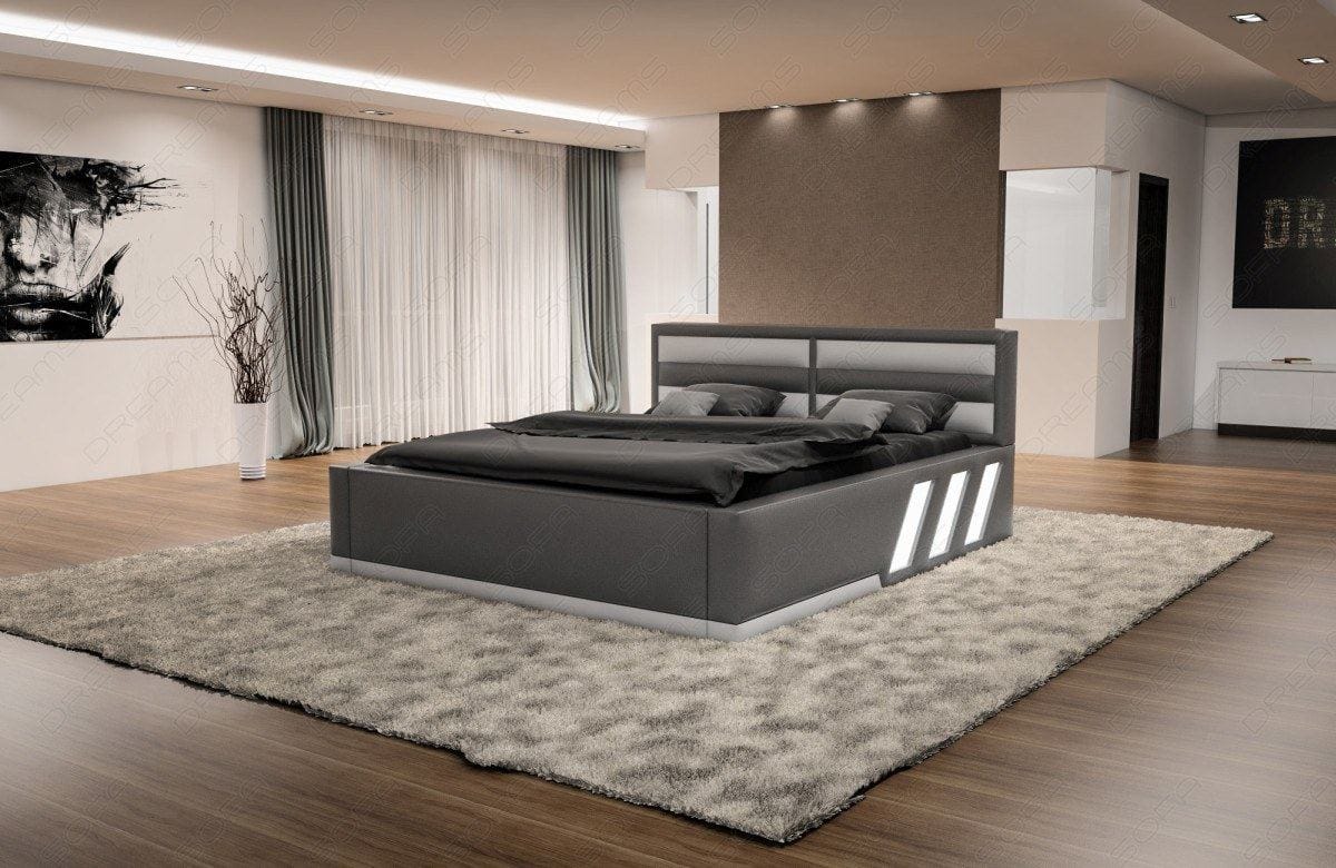 Boxspringbett Apollonia mit Beleuchtung Grau-Weiß