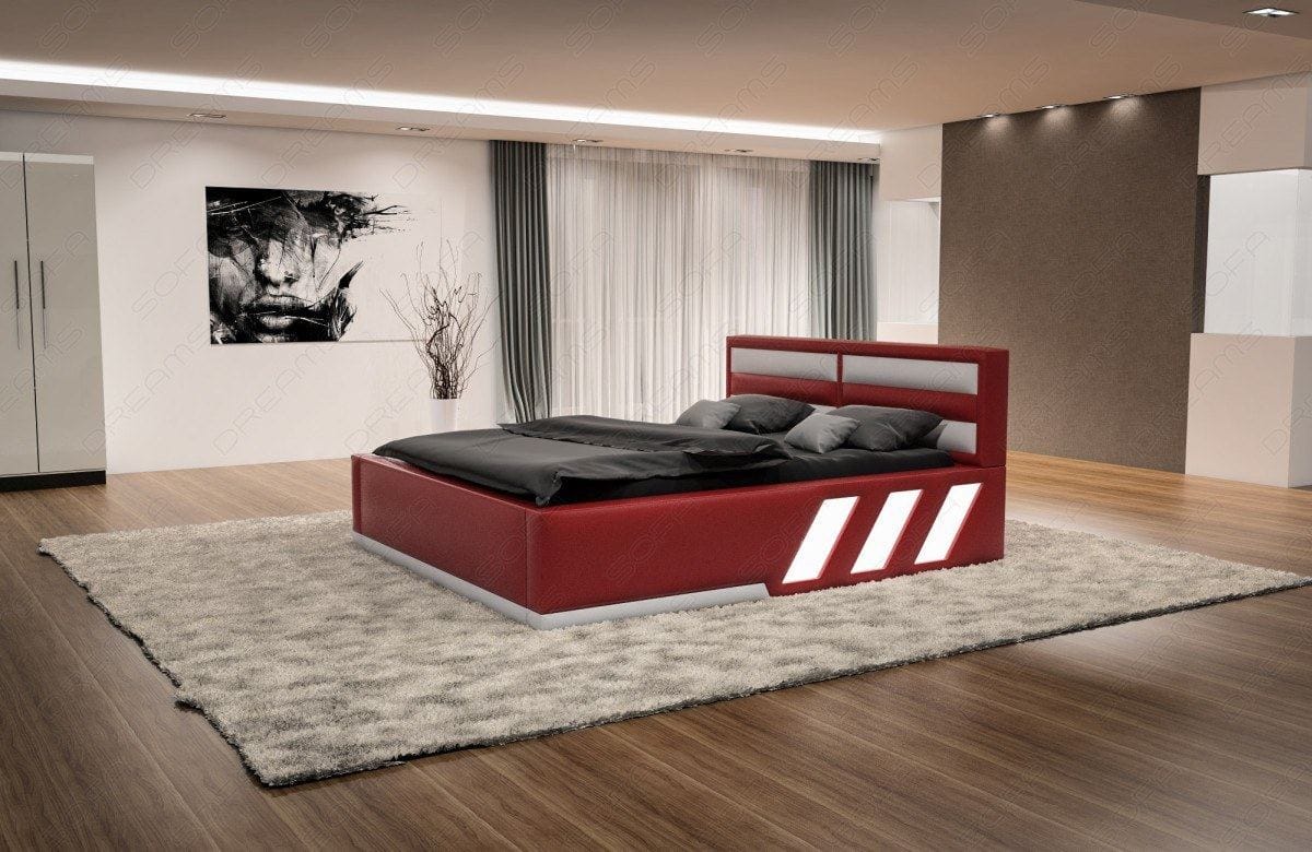 Boxspringbett Apollonia mit Beleuchtung Rot-Weiß