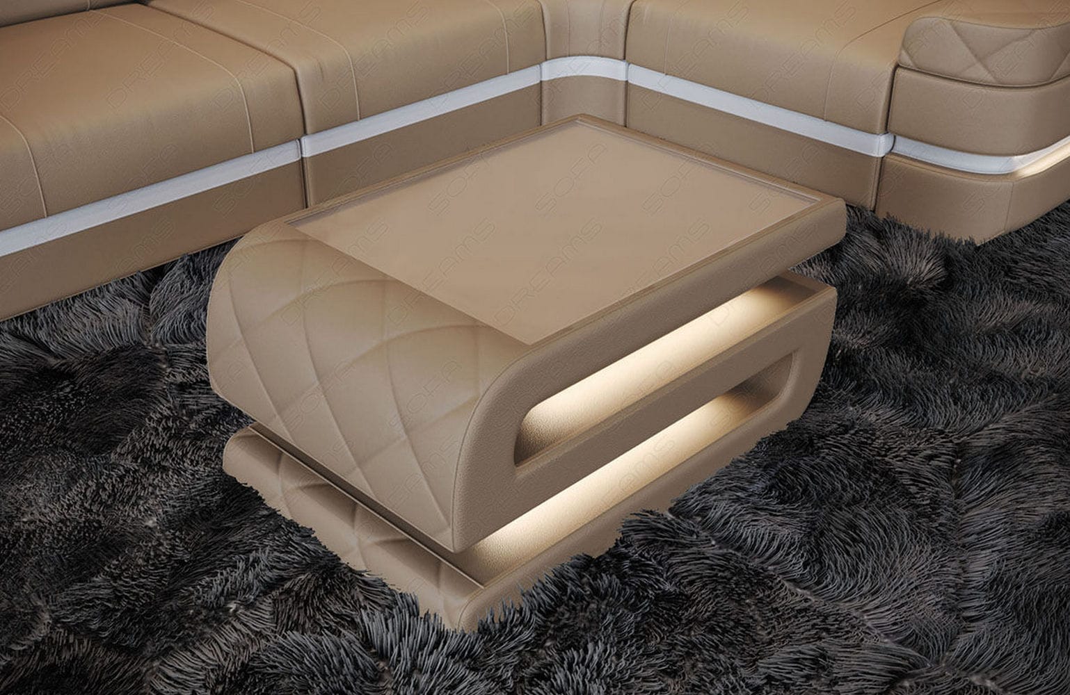 Leder Couchtisch Bologna Sandbeige