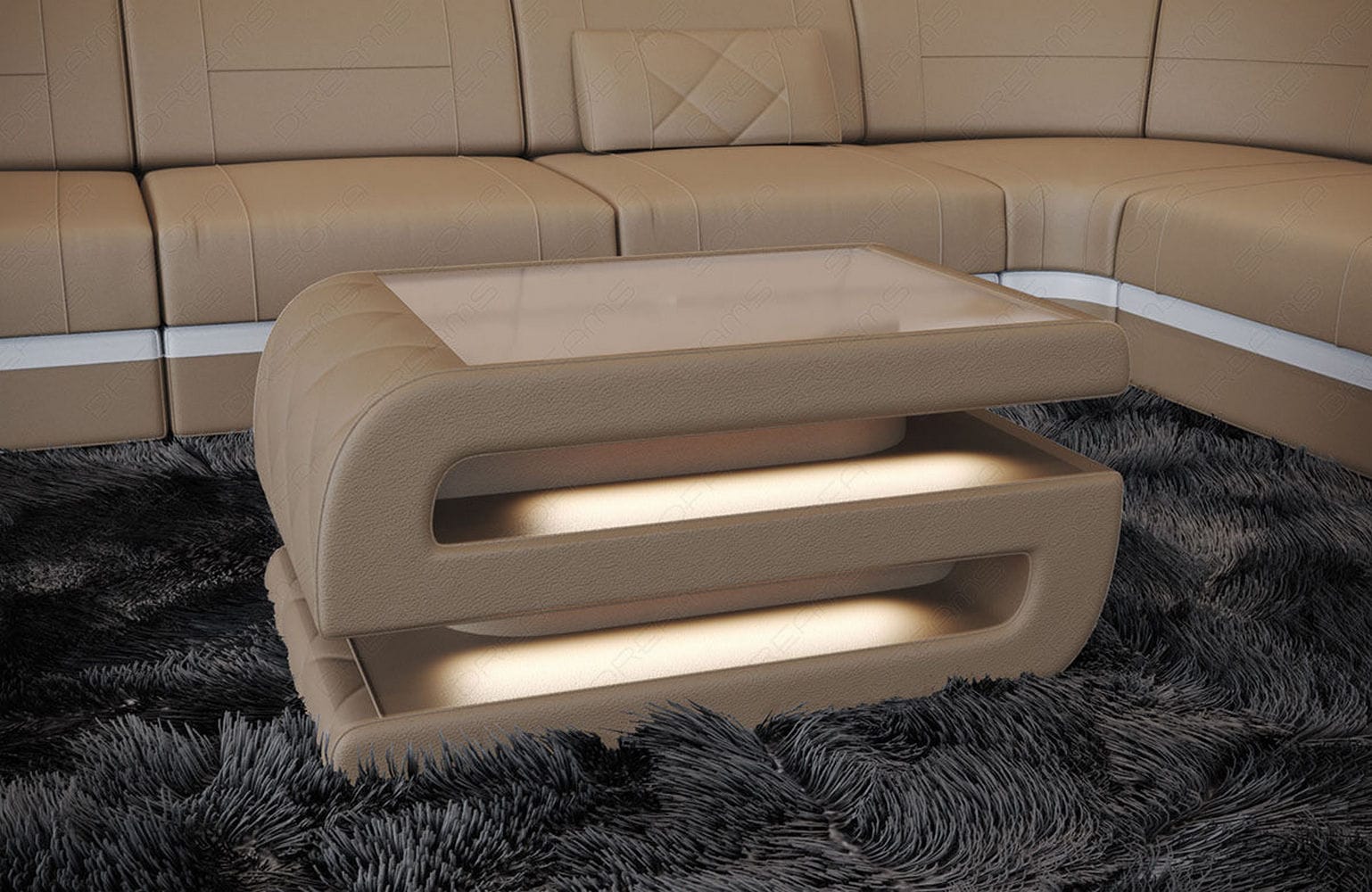 Leder Couchtisch Bologna Sandbeige
