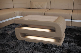 Couchtisch Bologna in Leder Sandbeige