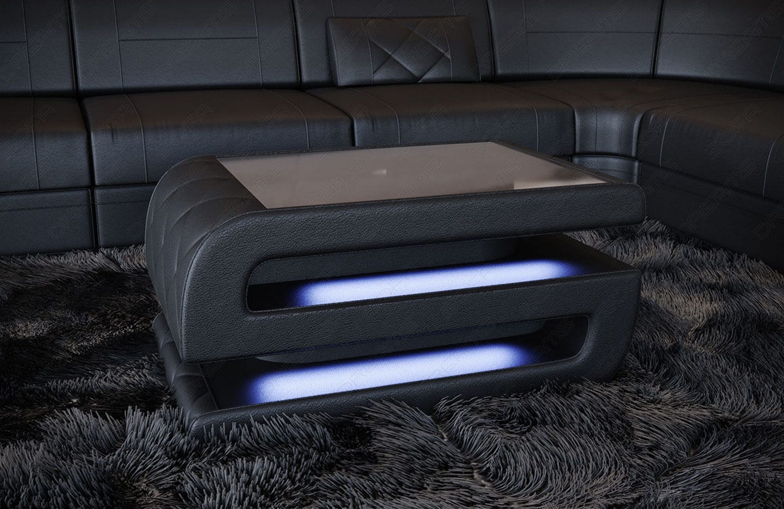 Leder Couchtisch Bologna Schwarz