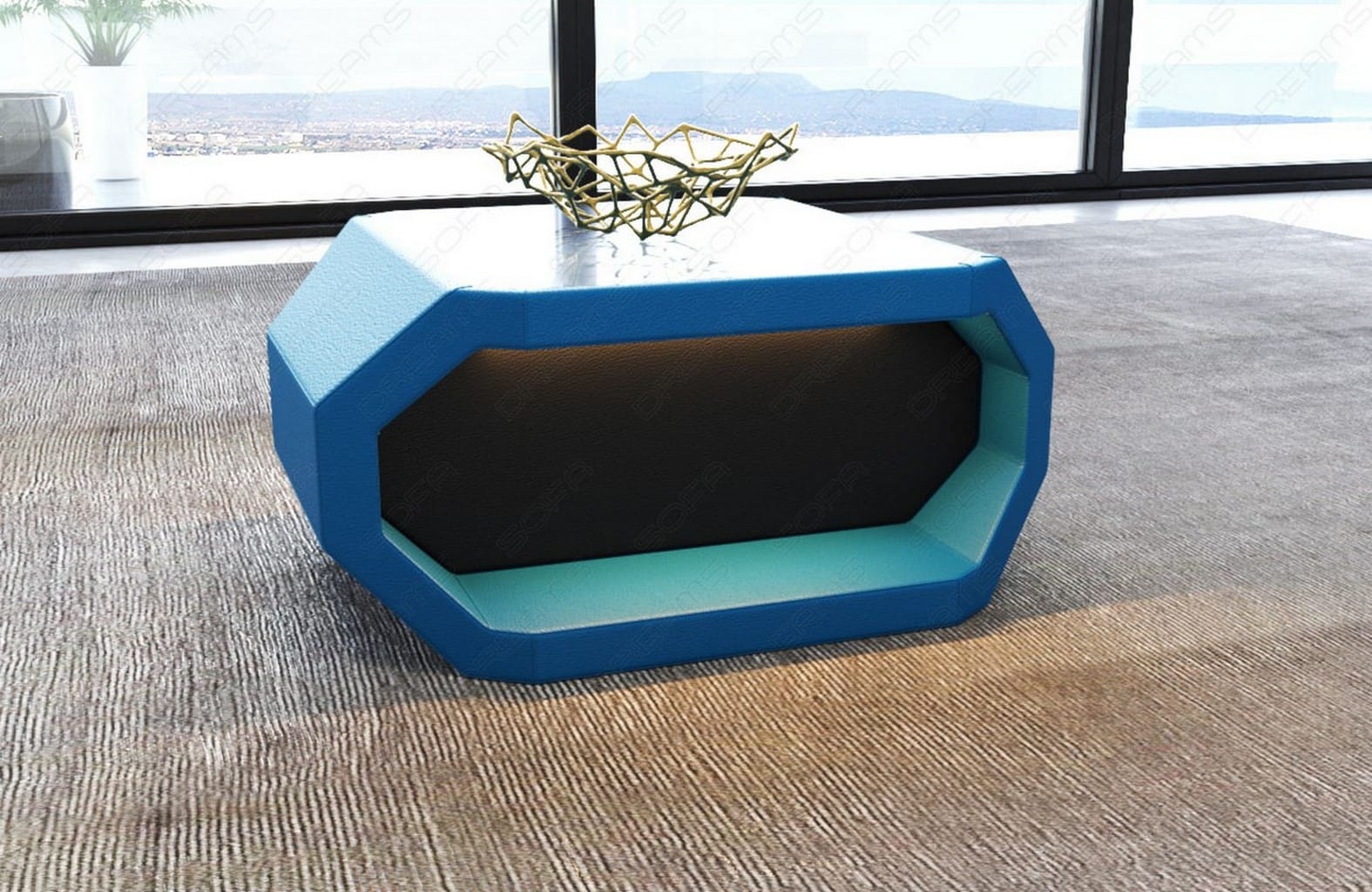 Couchtisch Asti – Eleganz in Leder Blau-Schwarz