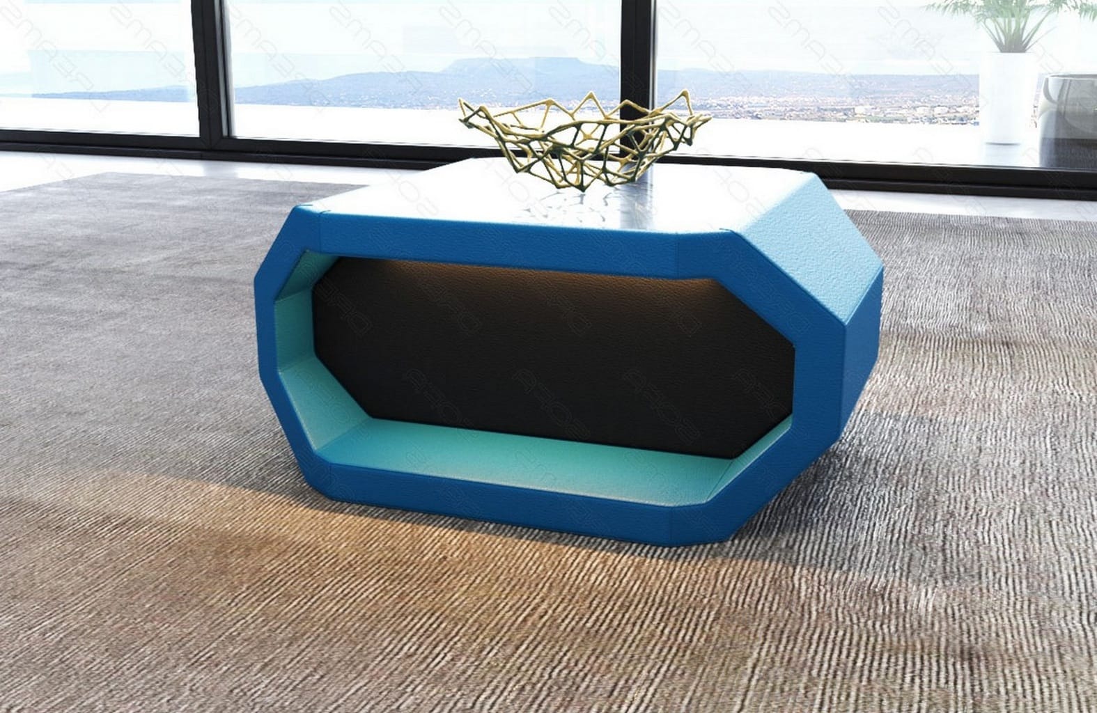 Couchtisch Asti – Eleganz in Leder Blau-Schwarz