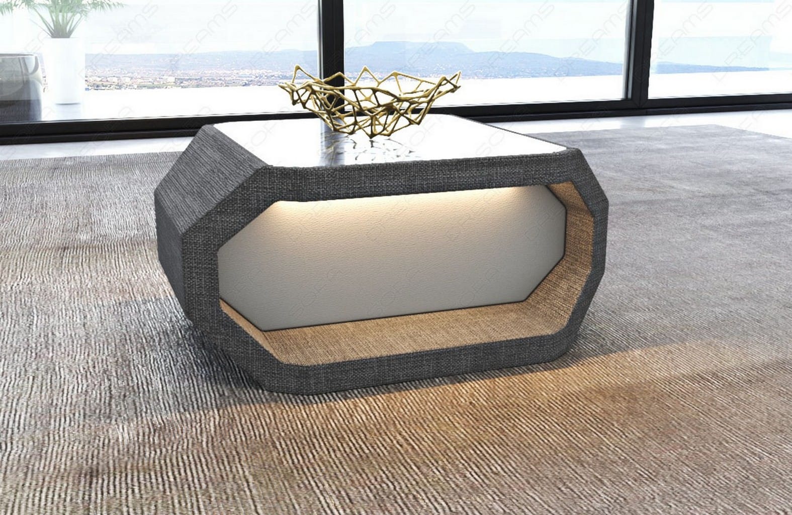 Couchtisch Asti – Modern & Vielseitig in Stoff Grau-Weiß