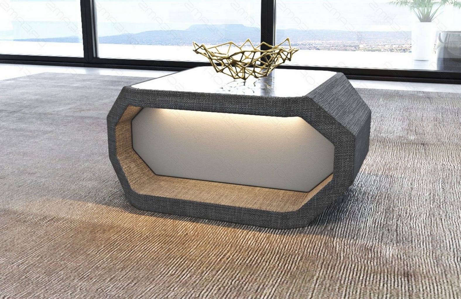 Couchtisch Asti – Modern & Vielseitig in Stoff Grau-Weiß