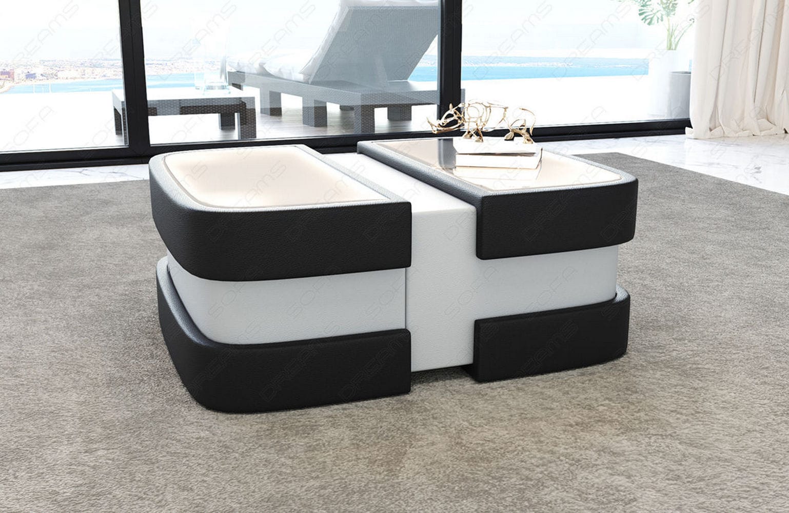 Couchtisch Modell Lederoptik schwarz-weiß