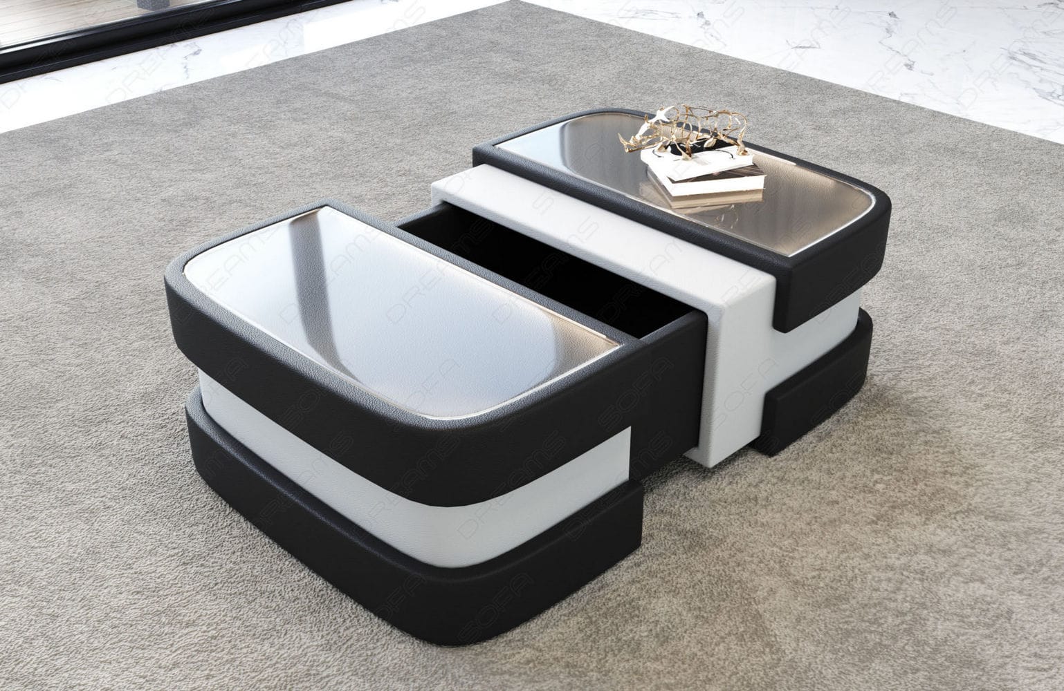 Couchtisch Modell Lederoptik schwarz-weiß