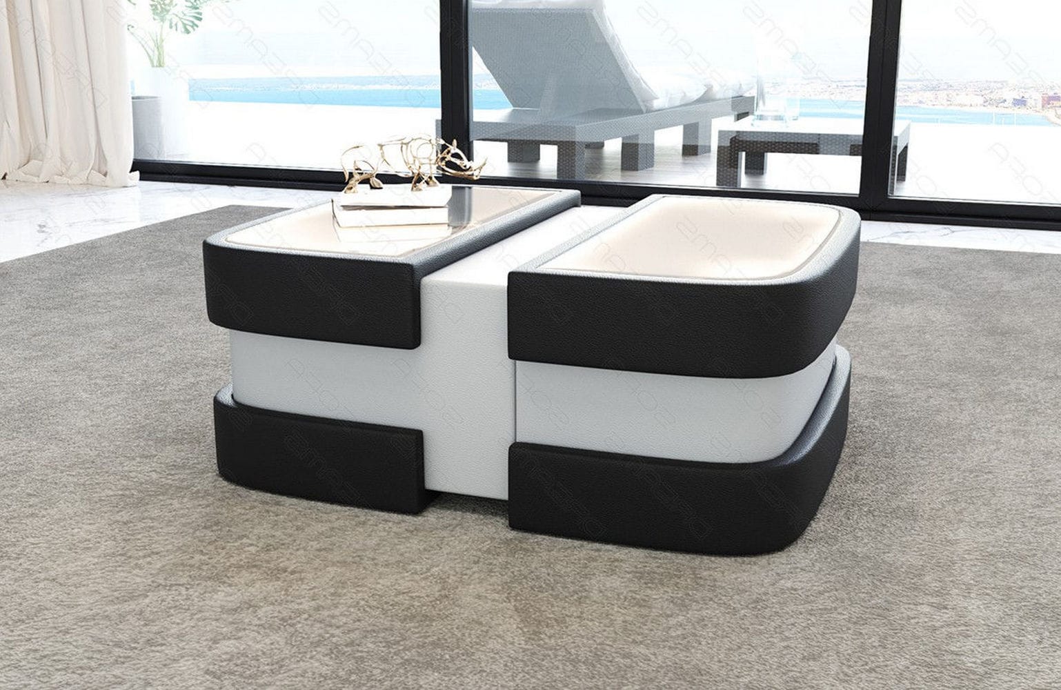 Couchtisch Modell Lederoptik schwarz-weiß