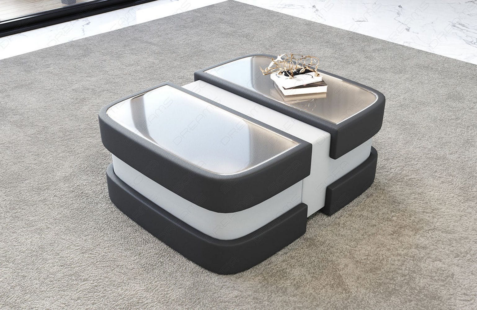 Couchtisch Modell Lederoptik grau-weiß