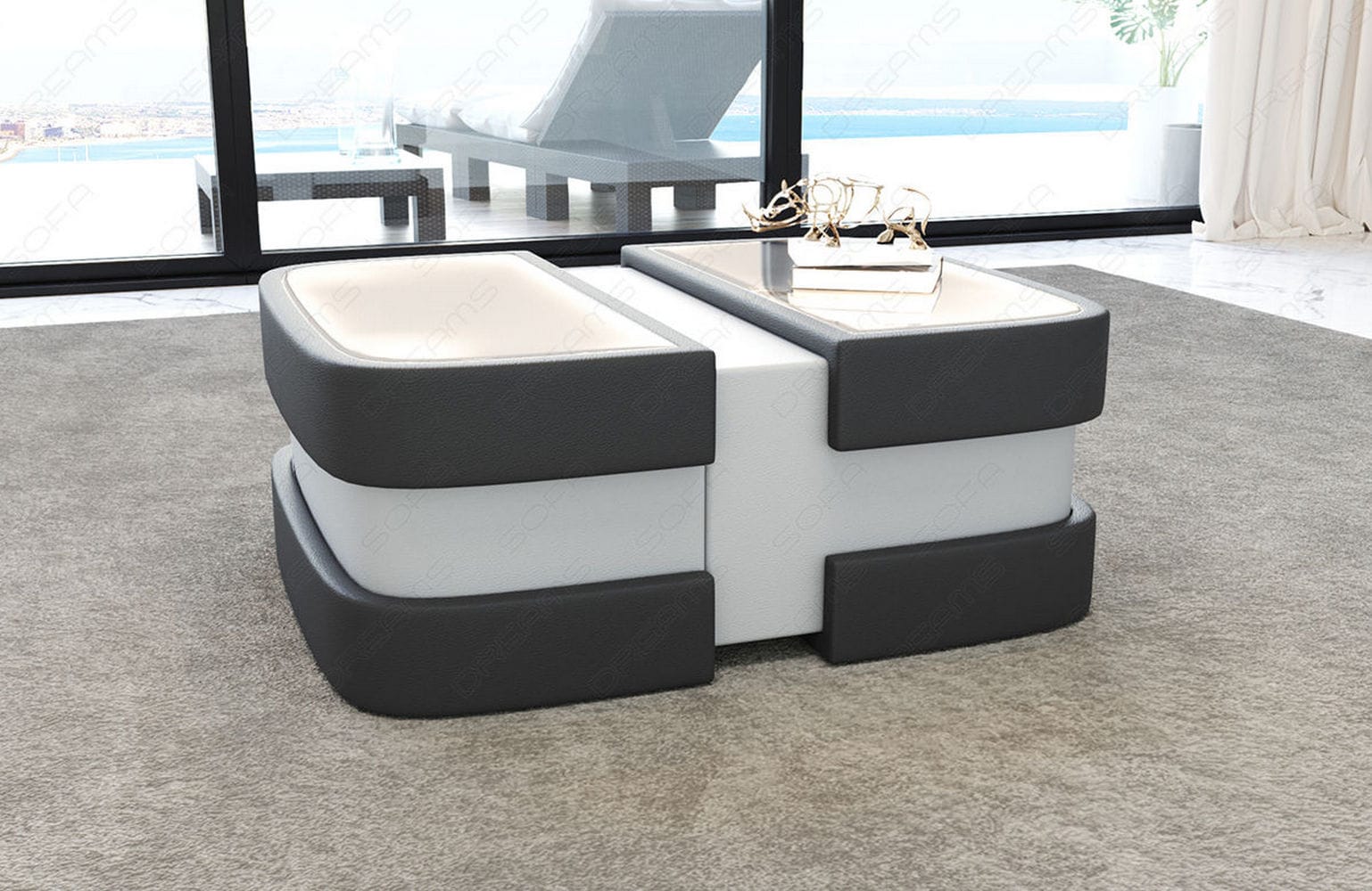 Couchtisch Modell Lederoptik grau-weiß