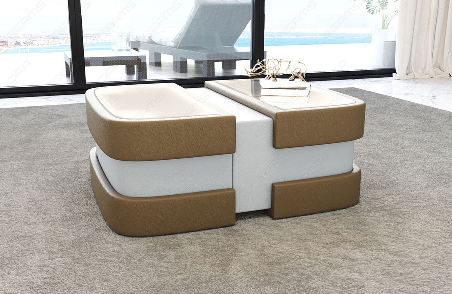 Couchtisch Modell Lederoptik sandbeige-weiß