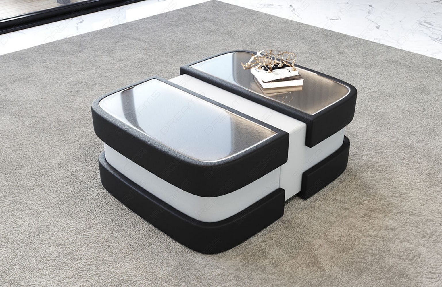 Couchtisch Modell Lederoptik schwarz-weiß