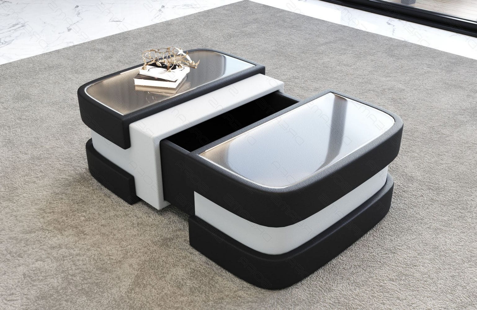 Couchtisch Modell Lederoptik schwarz-weiß