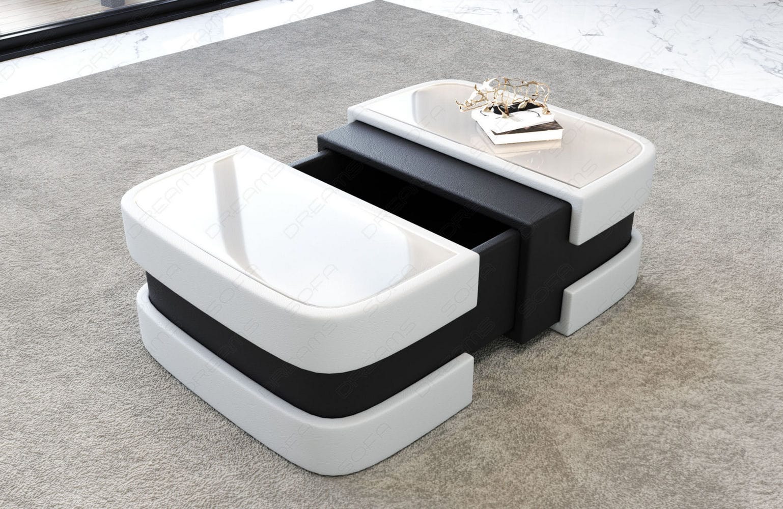 Couchtisch Modell Lederoptik weiß-schwarz