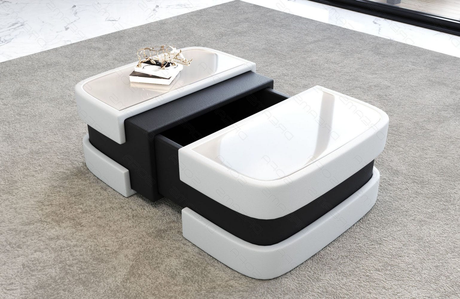 Couchtisch Modell Lederoptik weiß-schwarz