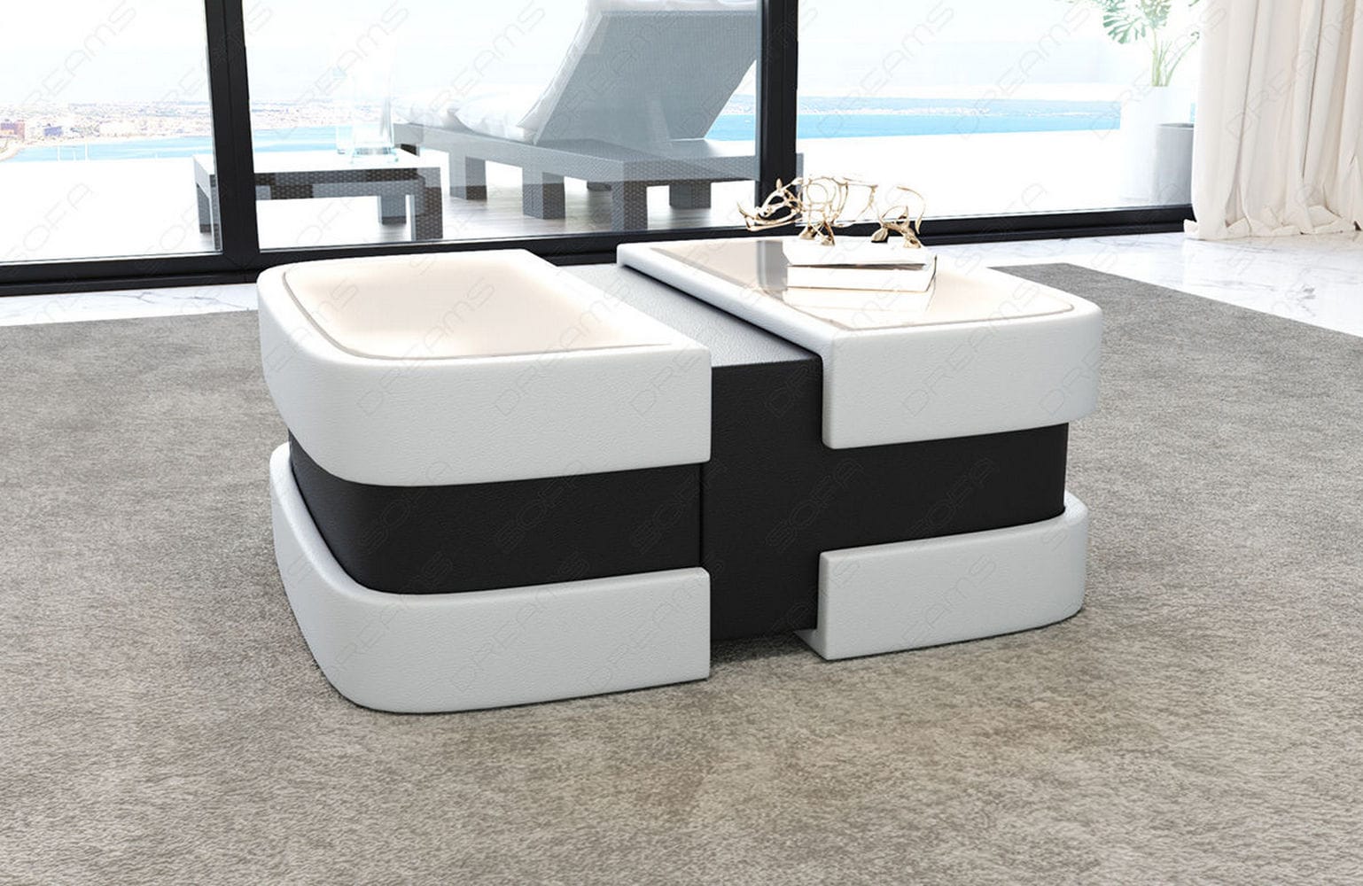 Couchtisch Modell Lederoptik weiß-schwarz