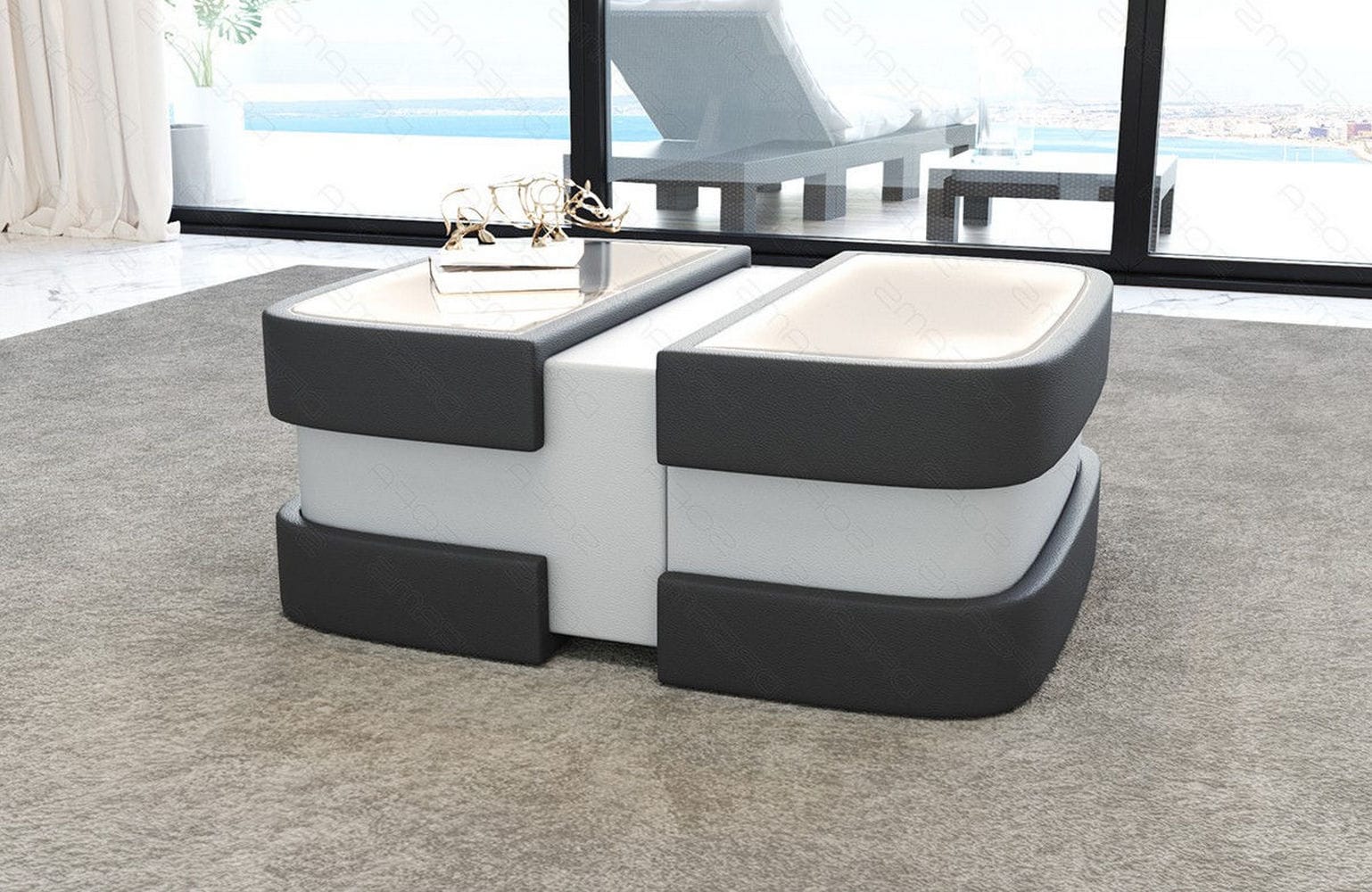 Couchtisch Modell Lederoptik grau-weiß