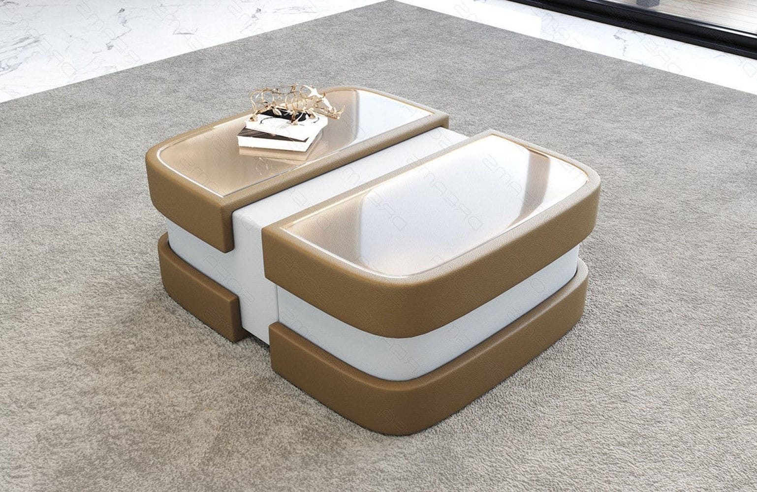 Couchtisch Modell Lederoptik sandbeige-weiß