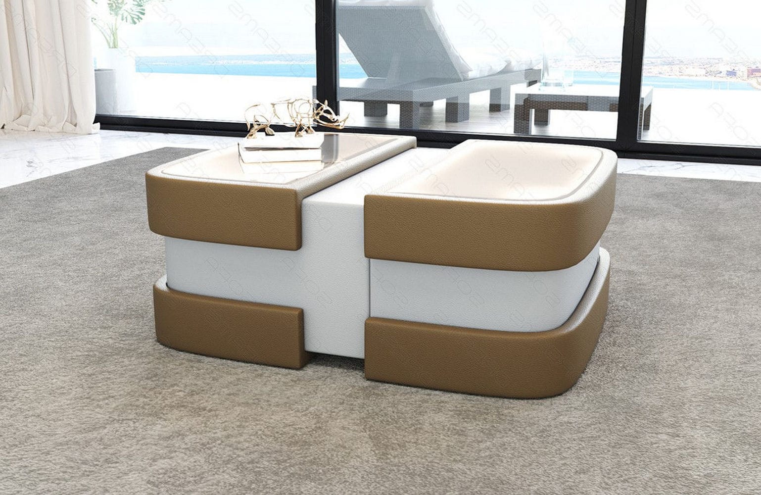 Couchtisch Modell Lederoptik sandbeige-weiß