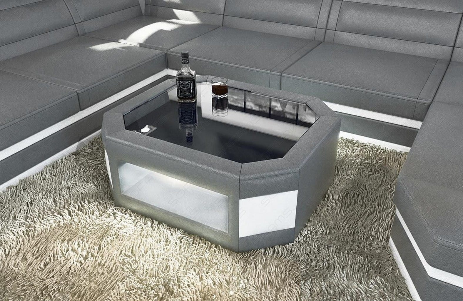 Couchtisch Prato in Leder grau-weiß