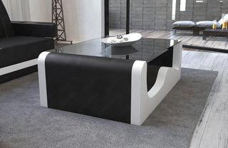 Couchtisch Wave in Leder Schwarz-Weiß