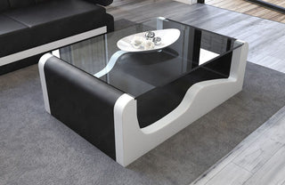 Couchtisch Wave in Leder Schwarz-Weiß