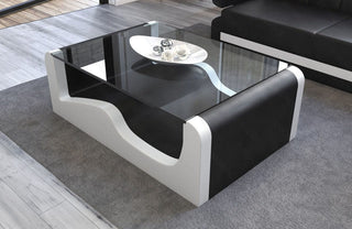 Couchtisch Wave in Leder Schwarz-Weiß