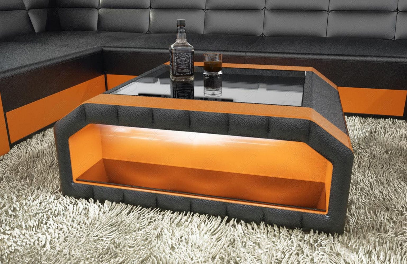 Design Couchtisch Matera – Mit LED Beleuchtung Schwarz-Orange