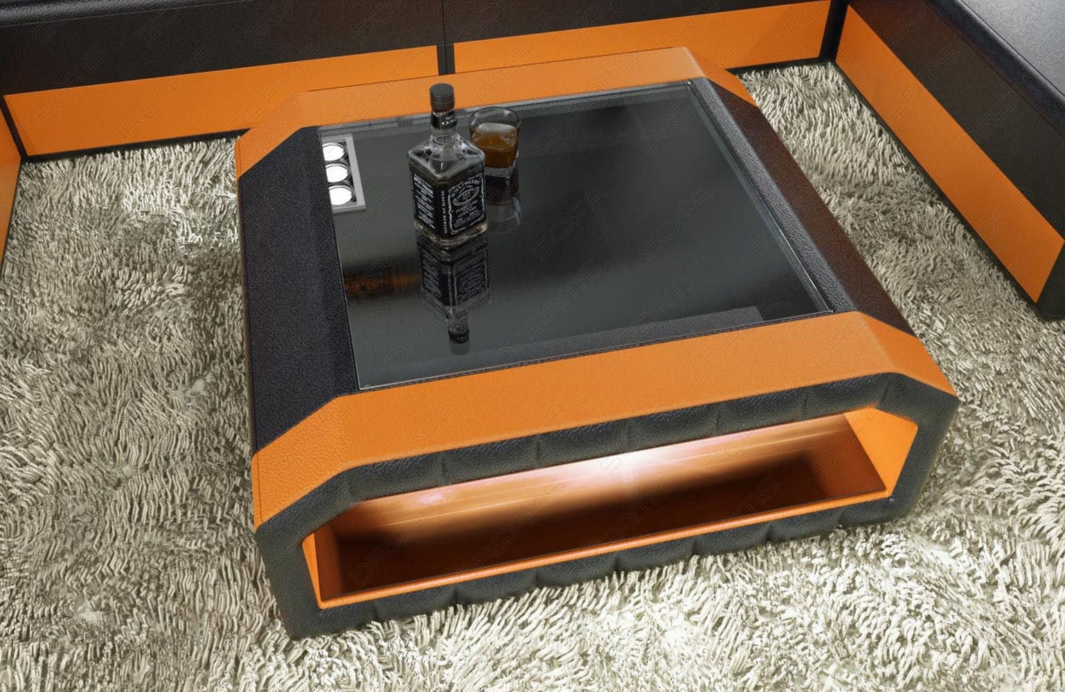 Design Couchtisch Matera – Mit LED Beleuchtung Schwarz-Orange