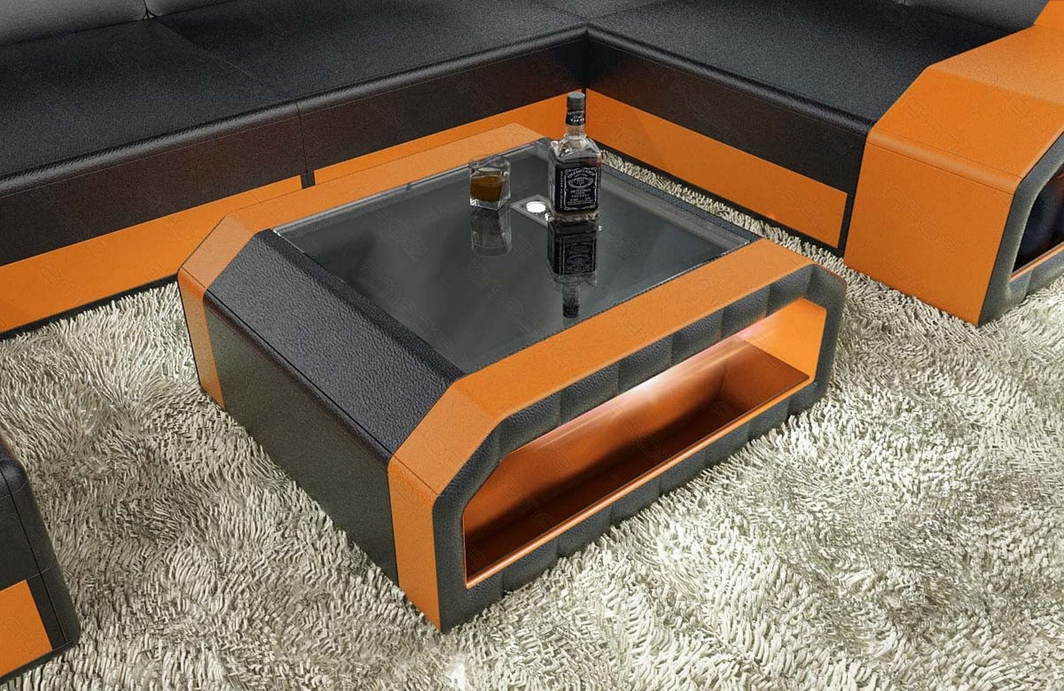 Design Couchtisch Matera – Mit LED Beleuchtung Schwarz-Orange