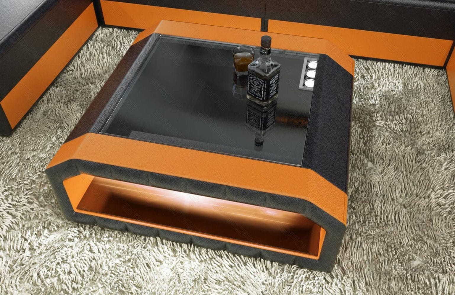 Design Couchtisch Matera – Mit LED Beleuchtung Schwarz-Orange