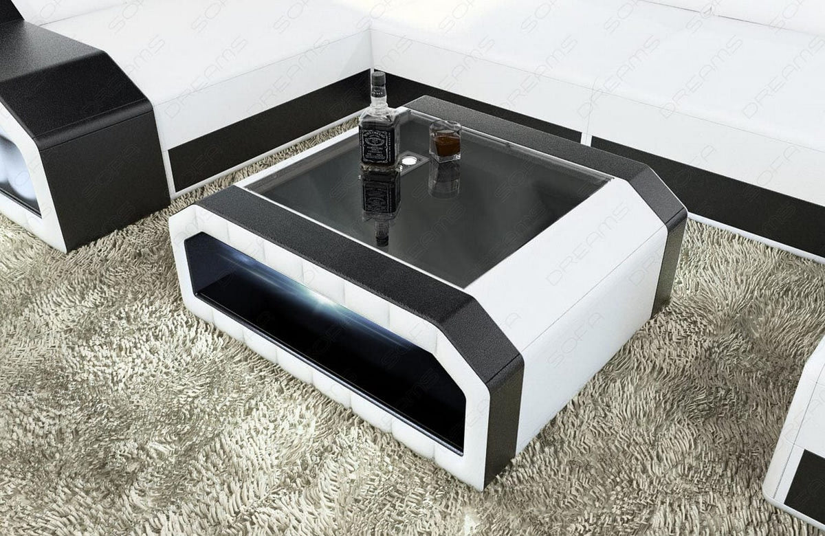 Couchtisch Matera in Leder Weiß-Schwarz