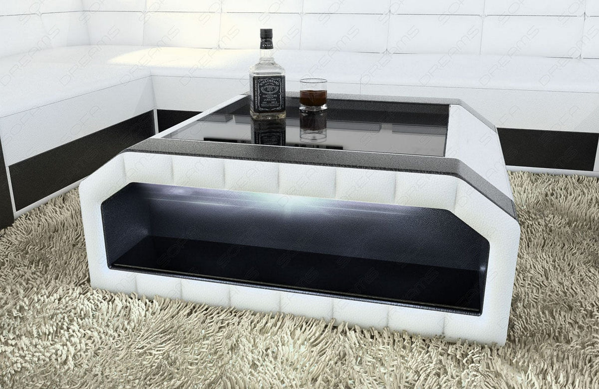 Couchtisch Matera in Leder Weiß-Schwarz