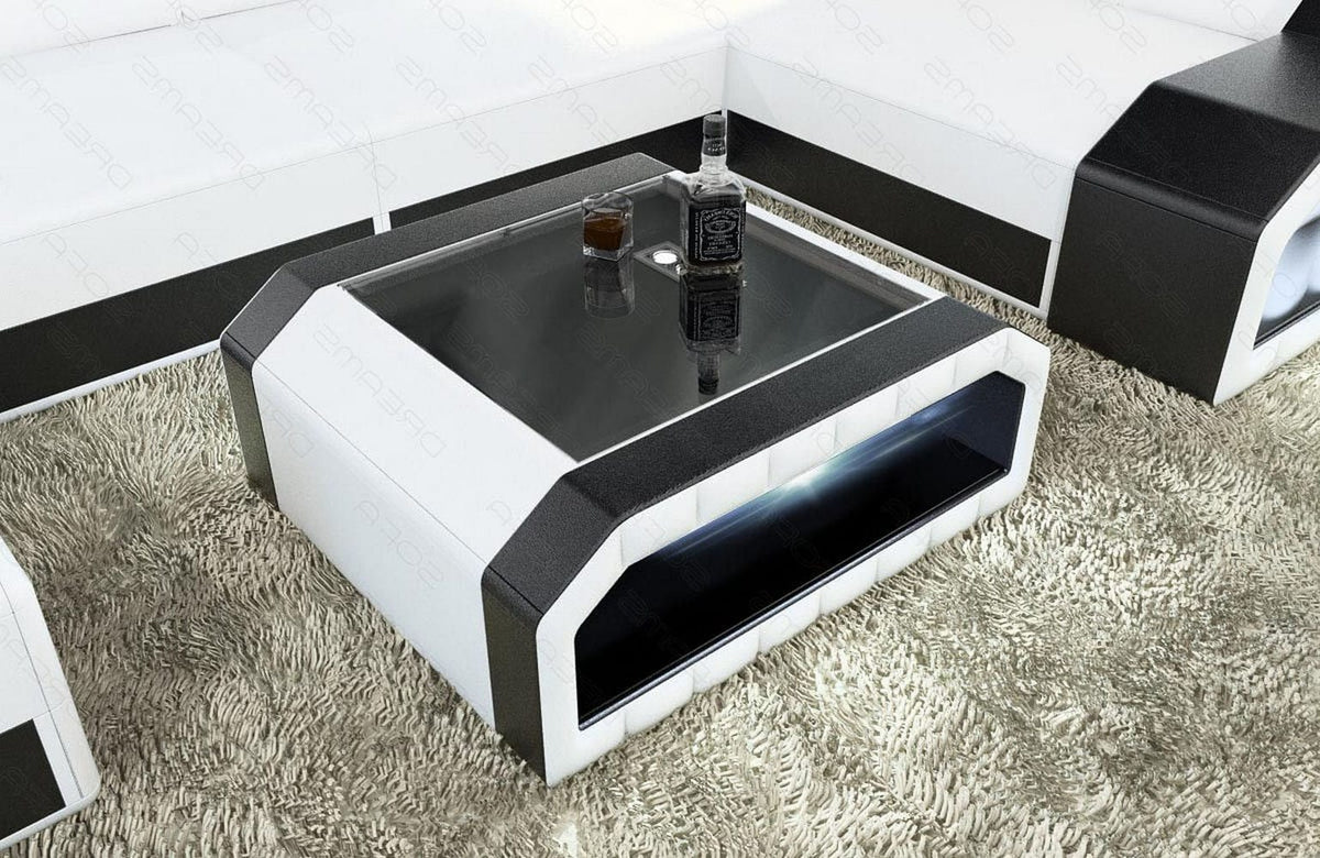 Couchtisch Matera in Leder Weiß-Schwarz