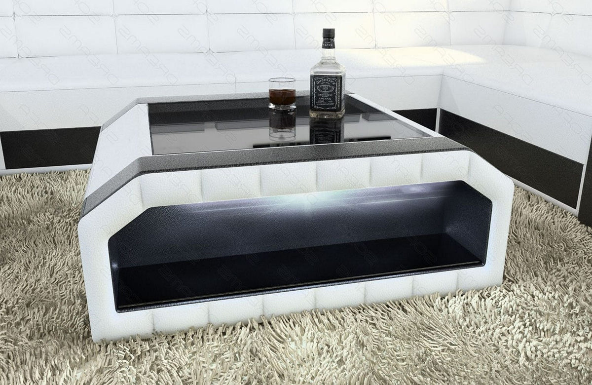 Couchtisch Matera in Leder Weiß-Schwarz