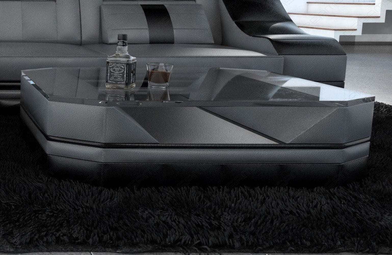 Couchtisch Turino in Leder grau-schwarz
