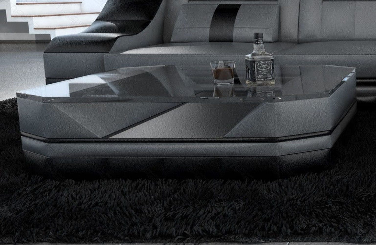 Couchtisch Turino in Leder grau-schwarz
