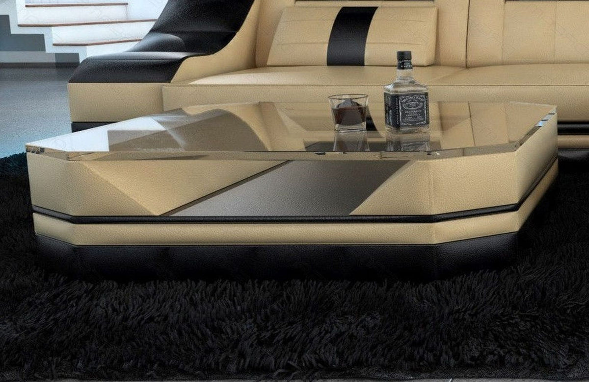 Couchtisch Turino in Leder Sandbeige-Dunkelbraun