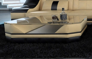 Couchtisch Turino in Leder Sandbeige-Dunkelbraun