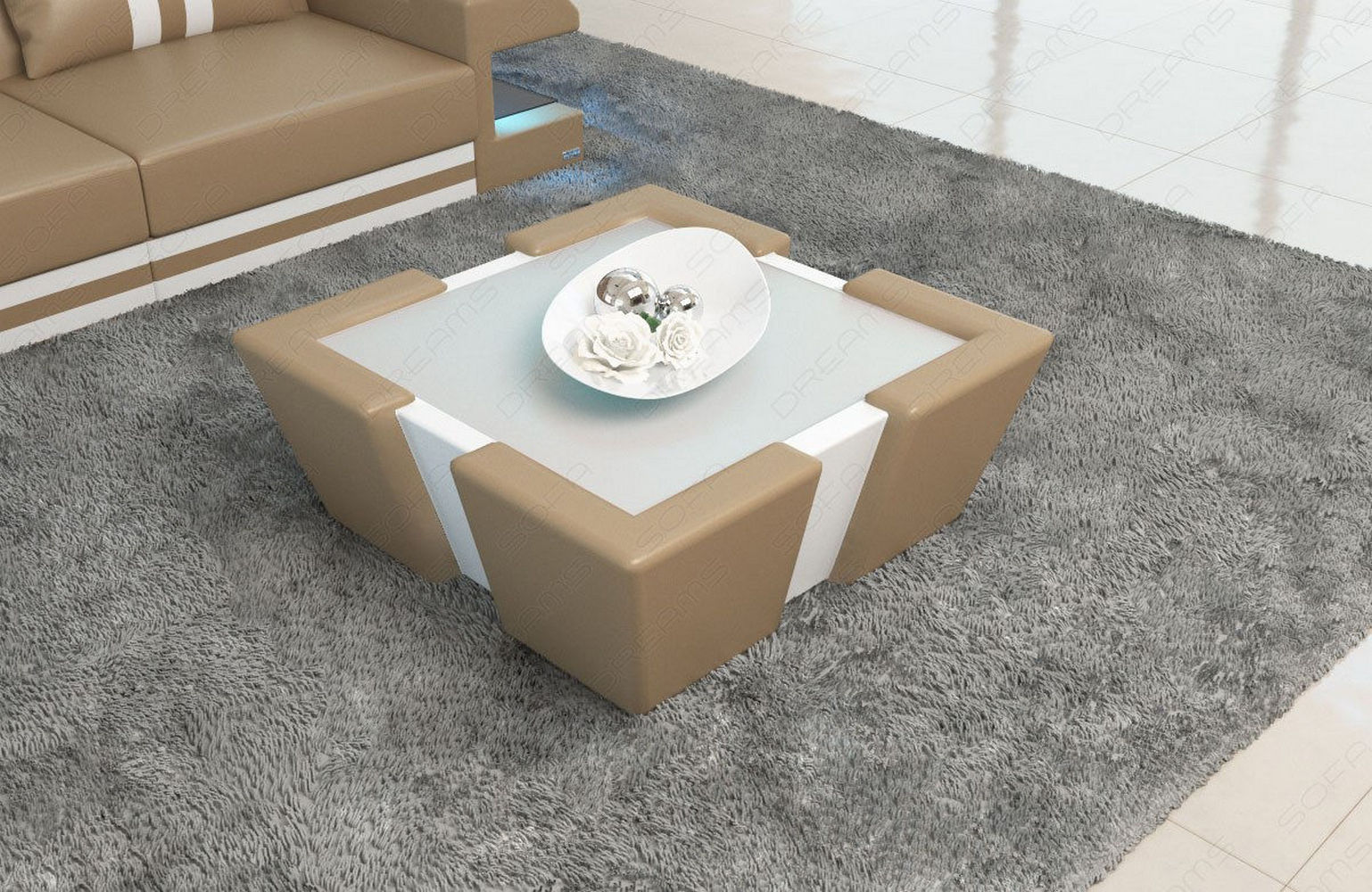 Leder Couchtisch Apollonia – Mit LED Beleuchtung