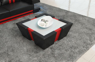 Couchtisch Apollonia LED in Leder Schwarz-Rot