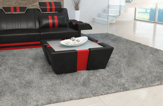 Couchtisch Apollonia LED in Leder Schwarz-Rot