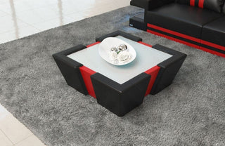 Couchtisch Apollonia LED in Leder Schwarz-Rot