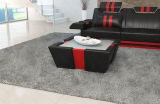 Couchtisch Apollonia LED in Leder Schwarz-Rot