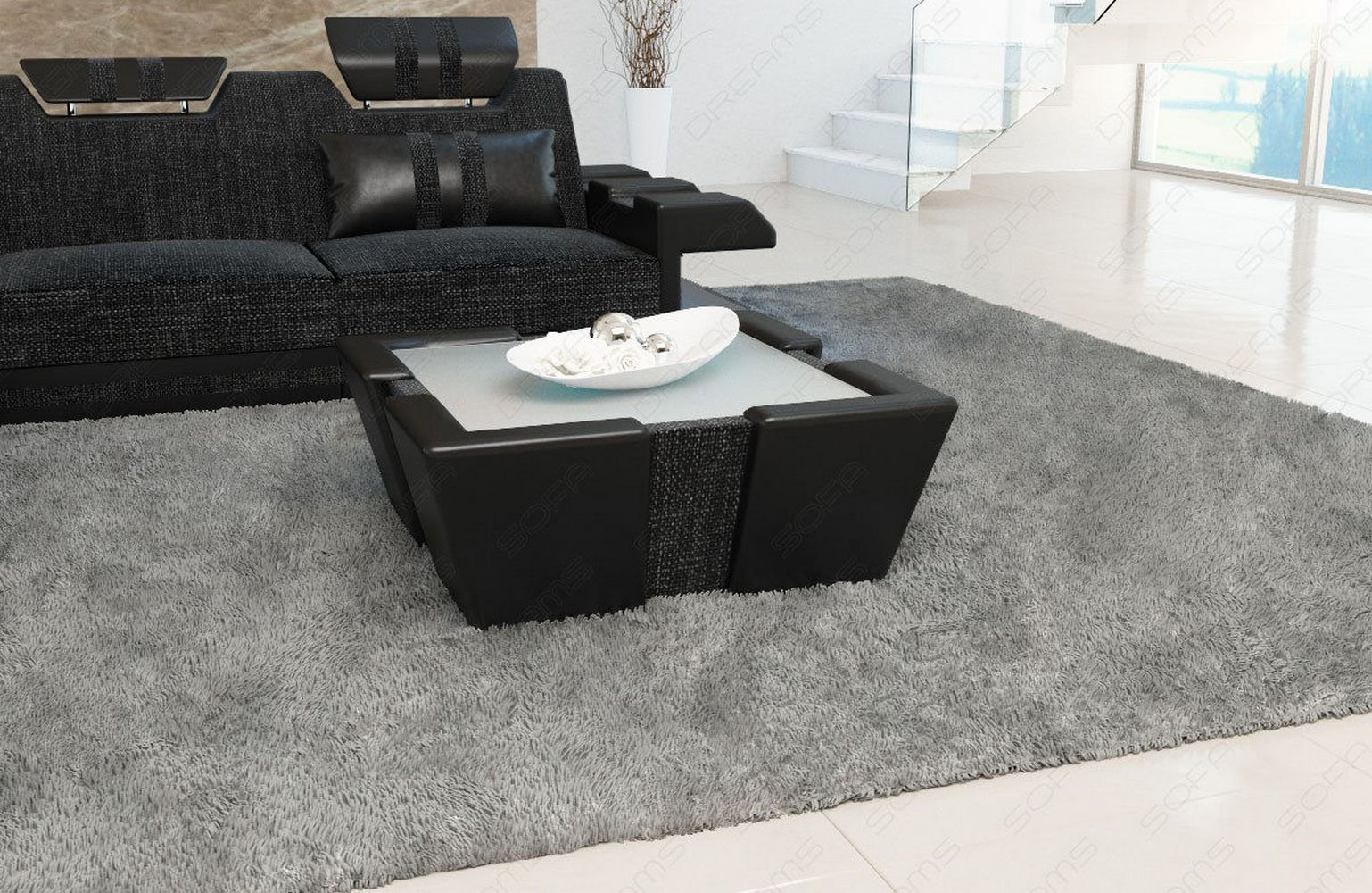 Stoff Couchtisch Apollonia mit LED